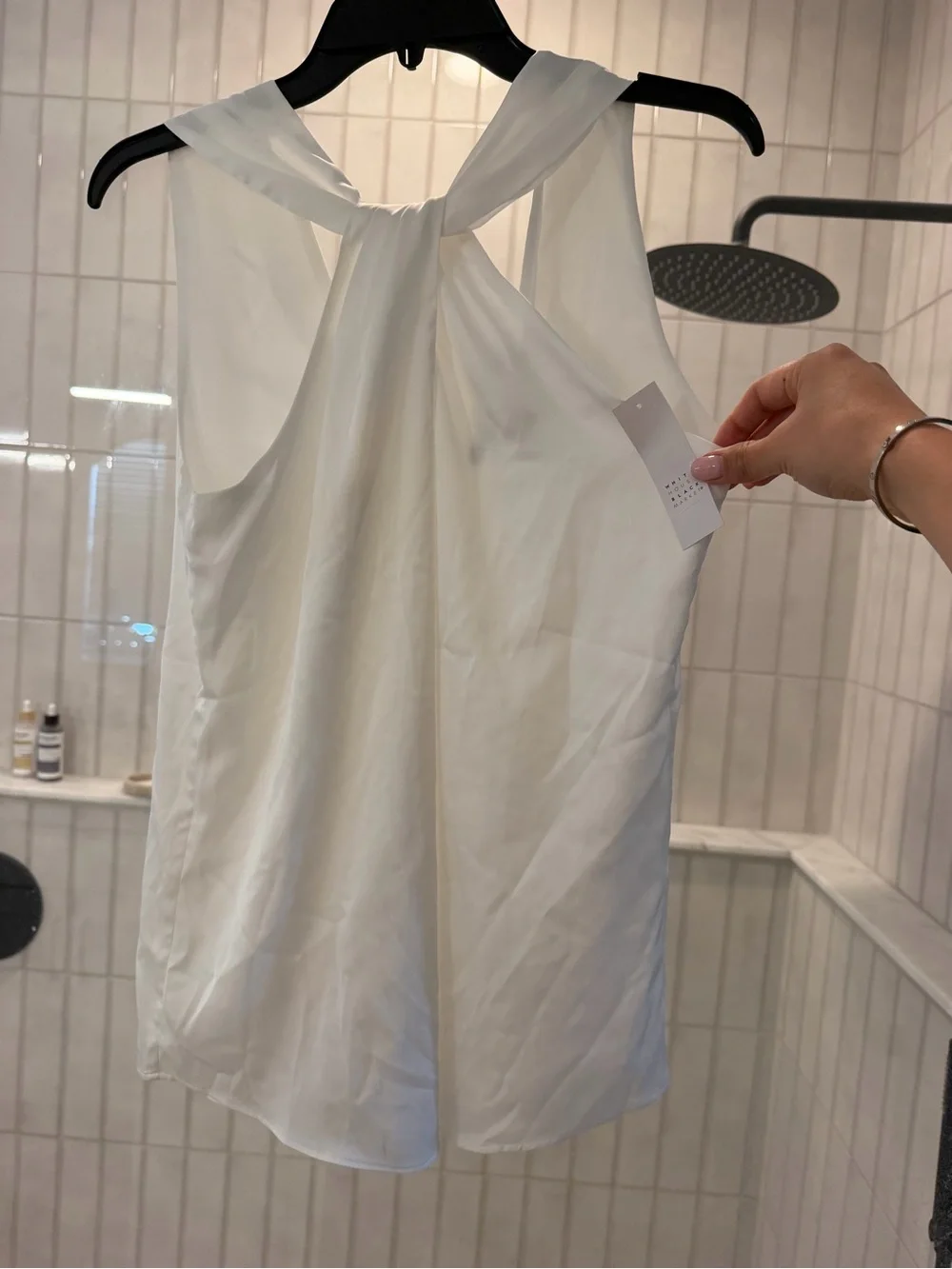 White House Black Market White Twist-Neck Satin Halter Top - Picture 3 of 6